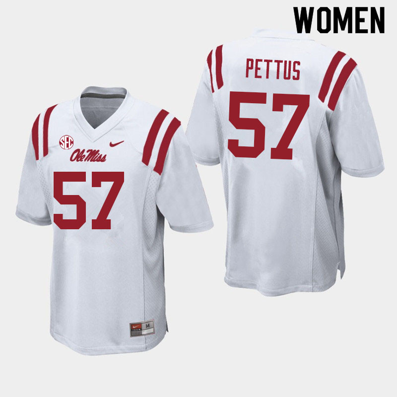 Women #57 Micah Pettus Ole Miss Rebels College Football Jerseys Sale-White - Click Image to Close